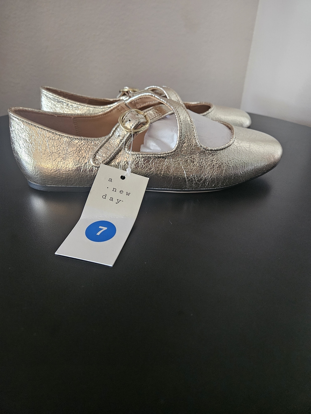 ✨ NWT A New Day Tasmin Metallic Gold Crisscross Mary Jane Flats ✨ Womans Size 7 - Picture 12 of 16